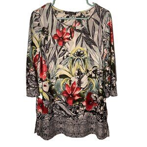 Linea Domani Long Tunic Or Mini Dress Floral Key Hole Stretch Size Medium